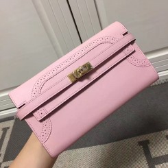 Knockoff Hermes Kelly Ghillies Wallet In Pink Swift Leather QY01611