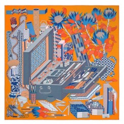 Knockoff Hermes Orange Les tresors d'un Artiste Silk Scarf QY02208