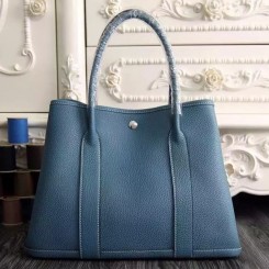Knockoff Hermes Small Garden Party 30cm Tote In Jean Blue Leather QY01802