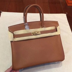 Knockoff Top Hermes Brown Clemence Birkin 25cm Handmade Bag QY00368