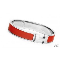 Knockoff Top Hermes Red Enamel Clic H Bracelet Narrow Width (12mm) In Silver QY01299