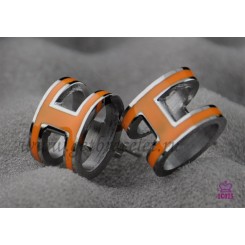 Lacquered Hermes Pop H Orange Earrings in White Gold QY02286