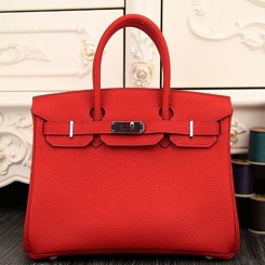 Luxury Hermes Birkin 30cm 35cm Bag In Red Clemence Leather QY00930