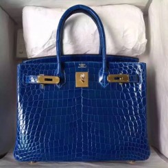 Luxury Hermes Blue Electric Birkin 30cm Crocodile Niloticus Shiny Bag QY00984