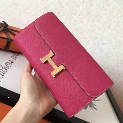 Luxury Hermes Peach Epsom Constance Long Wallet QY00888