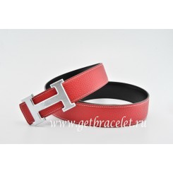 Luxury Hermes Reversible Belt Red/Black Classics H Togo Calfskin With 18k Silver With Logo Buckle QY01972