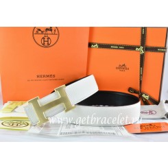 Luxury Hermes Reversible Belt White/Black Togo Calfskin With 18k Gold H Buckle QY01305