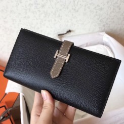 New Hermes Bi-Color Epsom Bearn Wallet Black/Taupe QY02250