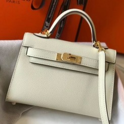 New Hermes Kelly Mini II Handbag In White Epsom Leather QY01317