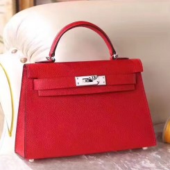 Quality Hermes Red Epsom Kelly Mini II 20cm Handmade Bag QY01870