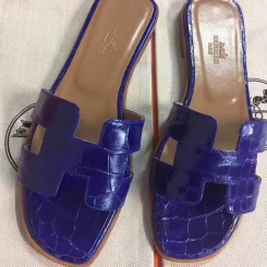 Replica AAAAA Hermes Blue Crocodile Oran Sandals QY02038