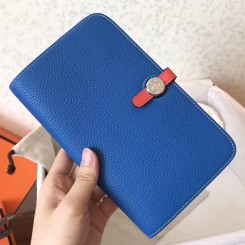 Replica Hermes Bicolor Dogon Duo Wallet In Blue/Piment Leather QY02135