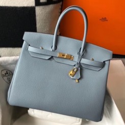 Replica Hermes Birkin 35cm Bag In Vert Amande Clemence Leather GHW