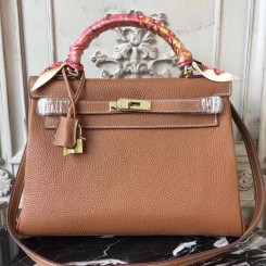 Replica Hermes Brown Clemence Kelly 28cm Bag QY00412