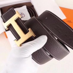 Replica Hermes H Belt Buckle &amp; Chocolate Clemence 32 MM Strap QY01604