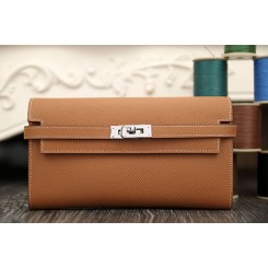 Replica Hermes Kelly Longue Wallet In Brown Epsom Leather QY02276