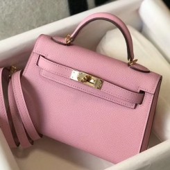 Replica Hermes Kelly Mini II Handbag In Mauve Sylvestre Epsom Leather QY00703