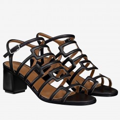 Replica Hermes Oracle Sandals In Black Leather QY00290