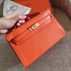 Replica Hermes Orange Epsom Kelly Pochette Handmade Bag QY00621