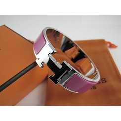 Replica Hermes Peach Enamel Clic H Bracelet Narrow Width (18mm) In Silver QY00643