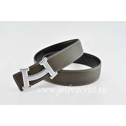 Replica Hermes Reversible Belt Brown/Black Fashion H Togo Calfskin With 18k Silver Buckle QY00981