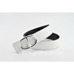 Replica Hermes Reversible Belt White/Black Anchor Chain Togo Calfskin With 18k Silver Buckle QY00927