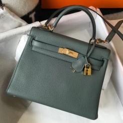 Replica Hermes Vert Amande Clemence Kelly 28cm Handbag GHW QY01602