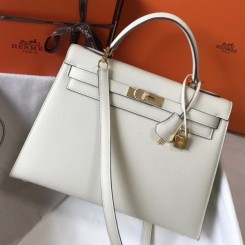 Replica Hermes White Epsom Kelly 32cm Sellier Handbag QY01615