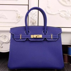 Imitation Hermes Birkin 30cm 35cm Bag In Blue Lin Epsom Leather