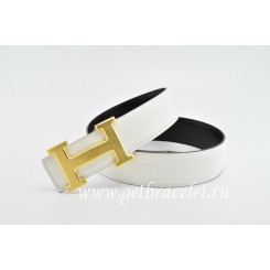 Replica Top Hermes Reversible Belt White/Black Classics H Togo Calfskin With 18k Gold With Logo Buckle QY02379