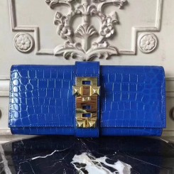 Top Fake Hermes Medor Clutch Bag In Blue Crocodile Leather QY00996