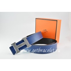 Top Hermes Reversible Belt Dark Blue/Black Togo Calfskin With 18k Gold Wave Stripe H Buckle QY01304