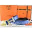 Copy Hermes Reversible Belt Blue/Black Ostrich Stripe Leather With 18K Gold Spot Stripe H Buckle QY02211