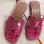 Fake Cheap Hermes Rose Red Crocodile Oran Sandals QY00546