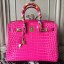 Fake Hermes Birkin 30cm 35cm Bag In Rose Red Crocodile Leather QY00963