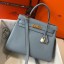 Fake Hermes Blue Lin Clemence Kelly 28cm Handbag QY01894