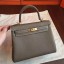 Fake Hermes Etoupe Clemence Kelly 25cm Retourne Handmade Bag QY00531