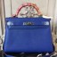 Hermes Blue Electric Clemence Kelly 32cm Retourne Bag QY00292