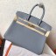 Hermes Blue Lin Clemence Birkin 25cm Handmade Bag QY00750