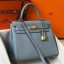 Hermes Blue Lin Clemence Kelly 25cm GHW Handbag QY01387