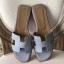Hermes Oran Sandals In Blue Lin Epsom Leather QY00994