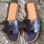 Hermes Oran Sandals In Navy Swift Leather QY01543