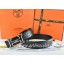 Hermes Reversible Belt Black/Black Ostrich Stripe Leather With 18K Black Silver White Logo H Buckle QY00804