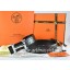 Hermes Reversible Belt Black/Black Ostrich Stripe Leather With 18K Silver Idem With Logo Buckle QY01699