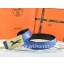 Hermes Reversible Belt Blue/Black Ostrich Stripe Leather With 18K Gold Hollow Horse Buckle QY01457