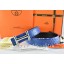 Hermes Reversible Belt Blue/Black Ostrich Stripe Leather With 18K Silver Idem Buckle QY01326