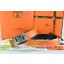 Hermes Reversible Belt Orange/Black Ostrich Stripe Leather With 18K Silver Big H Buckle QY01039