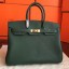 Hermes Vert Clemence Birkin 35cm Handmade Bag QY02161