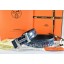 Replica Hermes Reversible Belt Blue/Black Crocodile Stripe Leather With18K Drawbench Silver H Buckle QY00985