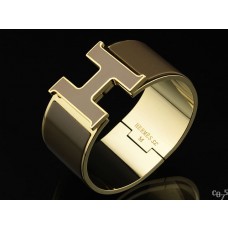 AAA Hermes Brown Enamel Clic H Bracelet Narrow Width (33mm) In Gold QY00372
